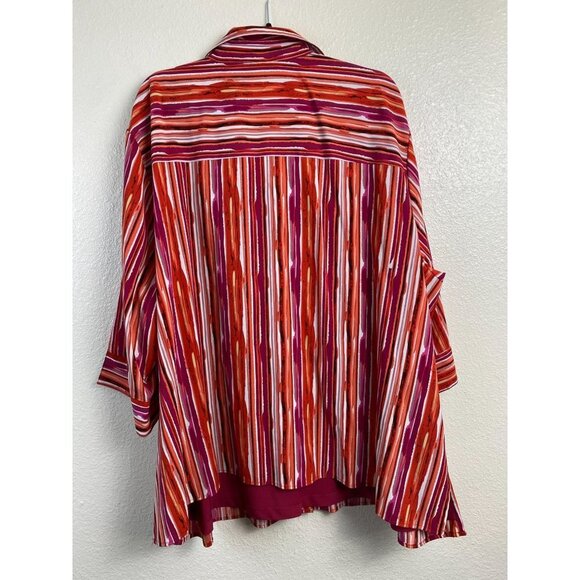 Maggie Barnes Womens Top Plus size 4x Stripes boho Button Up Classic Red Orange - Picture 2 of 13